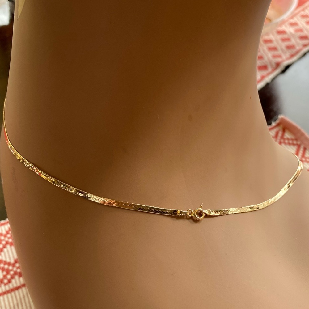L-18: Solid 14k YG Herringbone Mirror Finish Neck Chain- 17 3/4” 4mm Width. - Picture 4 of 11